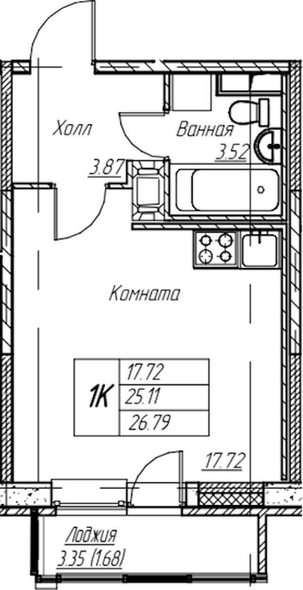 Квартира студия 26.79 м², 11/22 эт., ЖК «Парк-квартал Юнтолово»